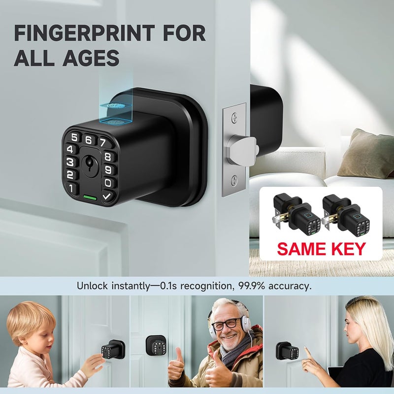 Richelock Fingerprint Door knob, Smart Biometric Door Lock with Keypad, Keyless Entry Code Door Knob, Waterproof & Weatherproof, Auto Lock,Voice Navigation, for Bedroom, Gate,Office - Image 3
